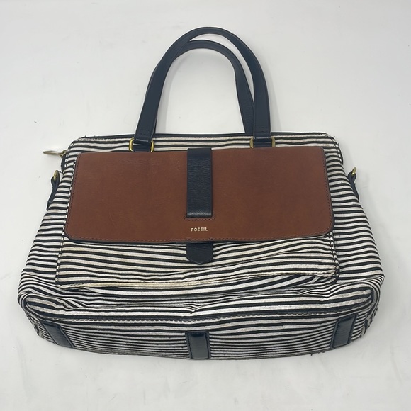 Fossil Kinley Striped Cotton/Leather Satchel🖤 - Picture 7 of 16